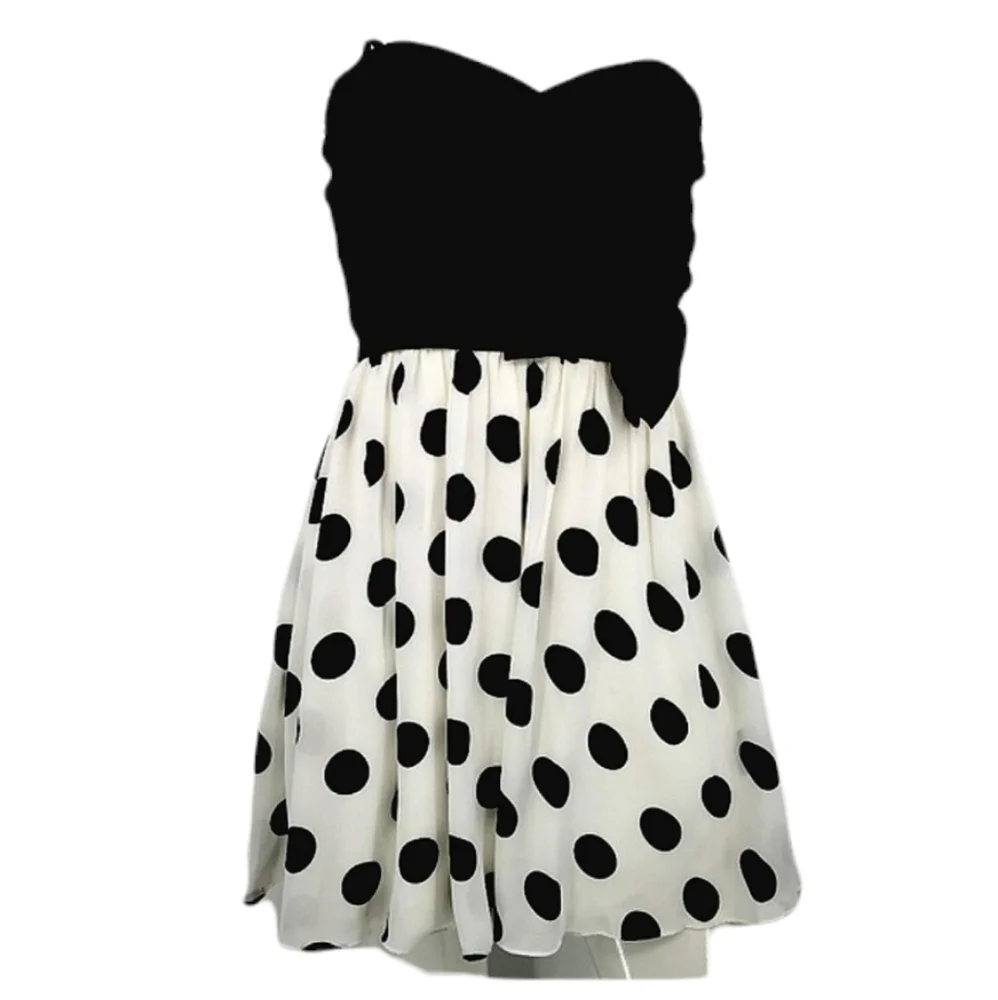 B. Smart Junior’s 3 Black & White Polka Dot Pattern Formal Strapless Mini Dress - Picture 1 of 8